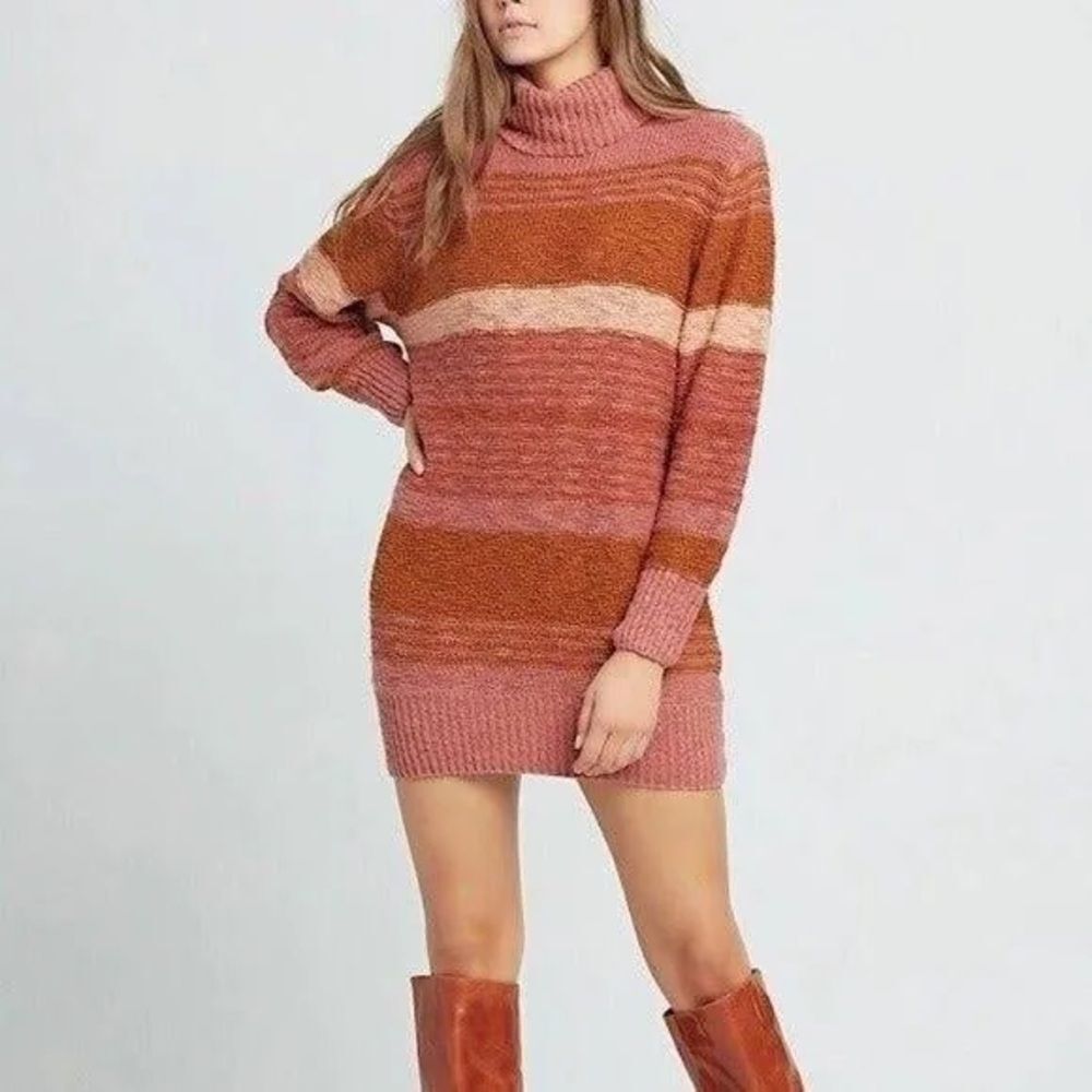 L*Space Jetsetter Serape Stripe‎ Chunky Knit Turtleneck Sweater Dress Sz S - Picture 7 of 7